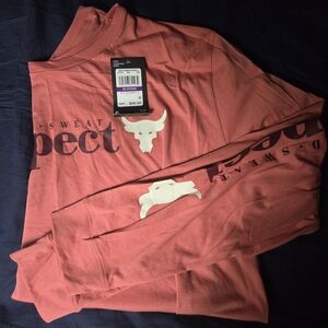 Under Armour Long Sleeve Tee in Coral with White Accents